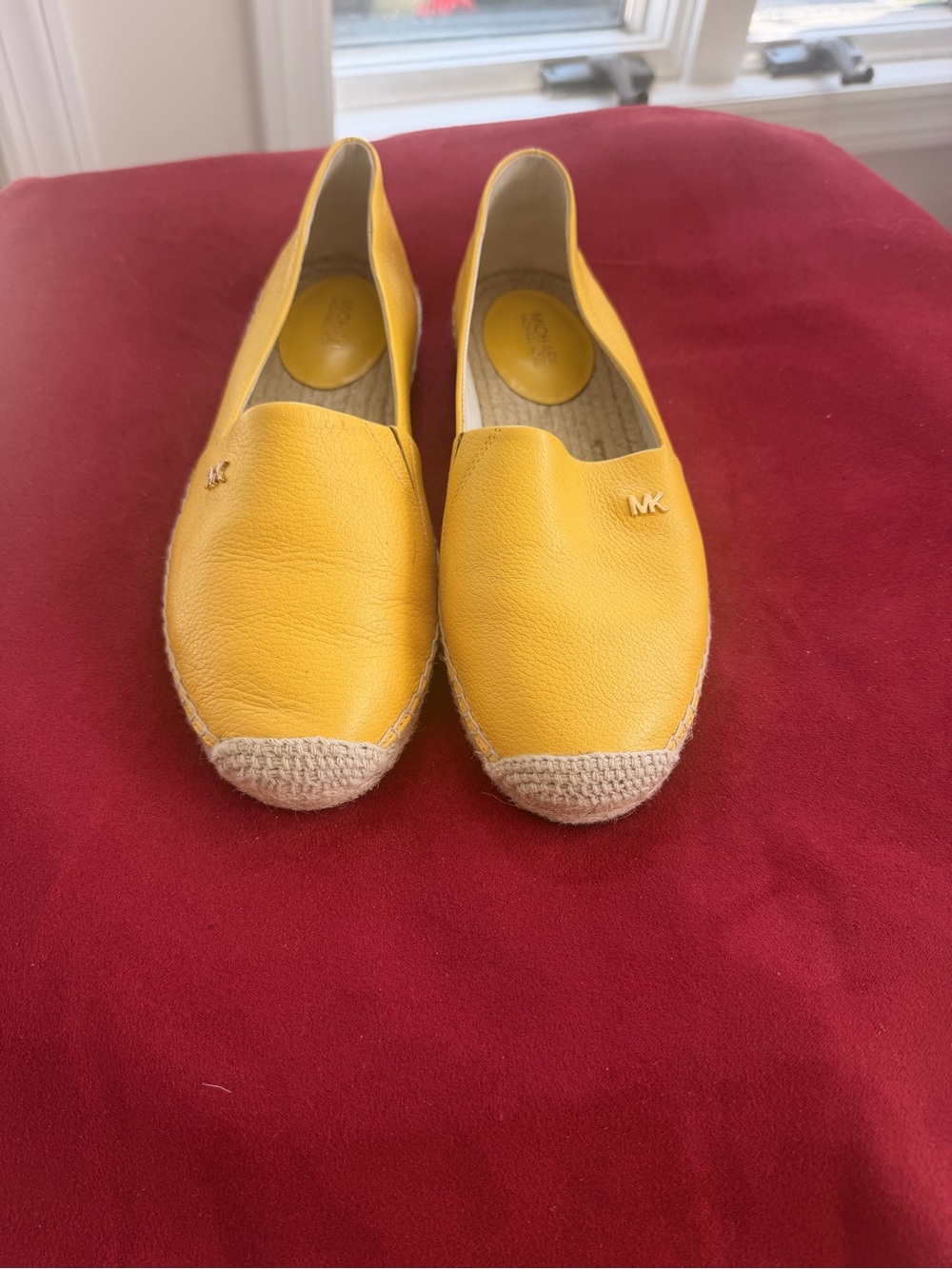 Michael Kors Bright Yellow Leather Espadrille Flats with Jute Toe